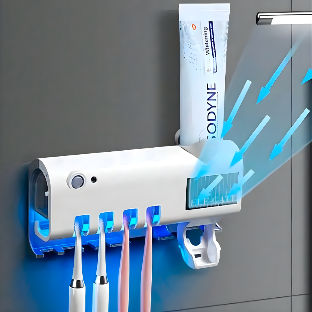 Holder for Toothbrushes and Toothpaste Dispenser-UV Sterilizer